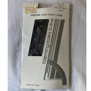 BLOOMINGDALES B-LINE Fishnet Ribbons Lace Sheer Tights Panty hose *A/B MEDIUM*